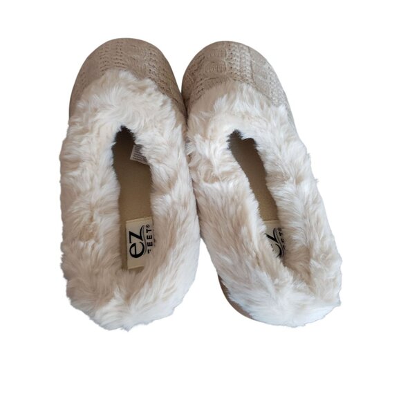 EZ Feet Cable Knit Faux Fur Lined Slippers Beige Size 7/8 - Picture 2 of 10